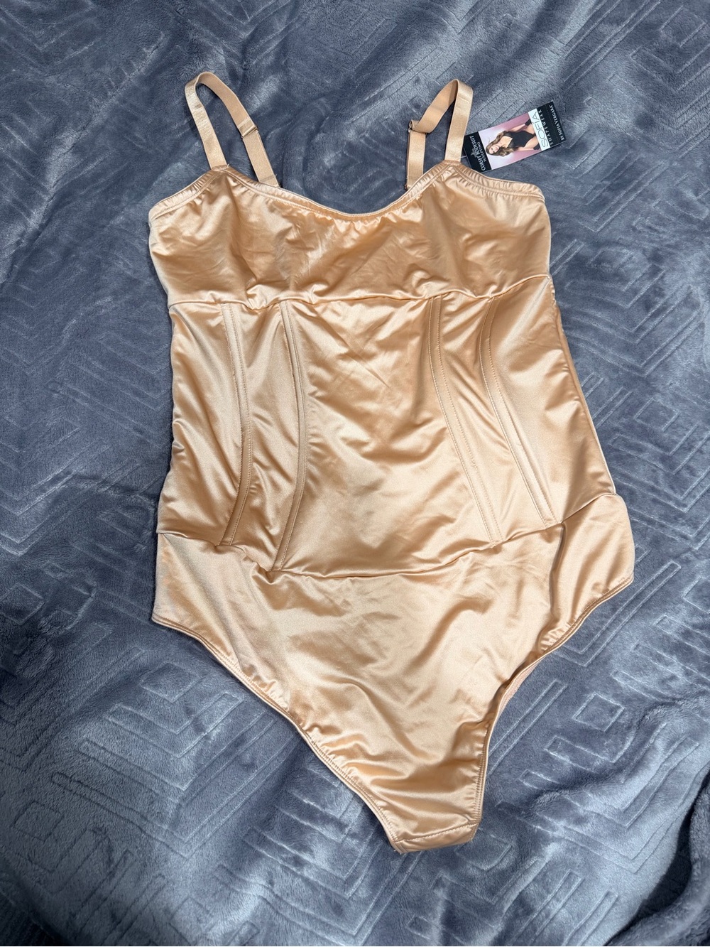 sofia by sofia vergara Satin Shaping Bodysuit in Champagne